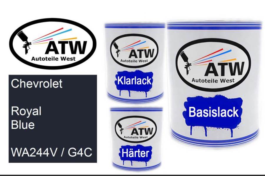 Chevrolet, Royal Blue, WA244V / G4C: 1L Lackdose + 1L Klarlack + 500ml Härter - Set, von ATW Autoteile West.